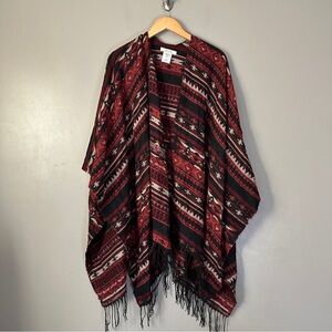 Adam Levine Red and Black Patterned Poncho